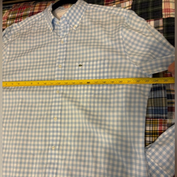 LACOSTE Men’s Classic Fit Long Sleeve Light Blue Gingham shirt size 42 - Picture 6 of 7